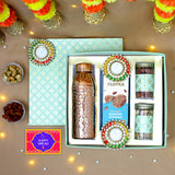 Festive Diwali Corporate Gift : Copper Bottle, Dry Fruits & Diyas - Giftana