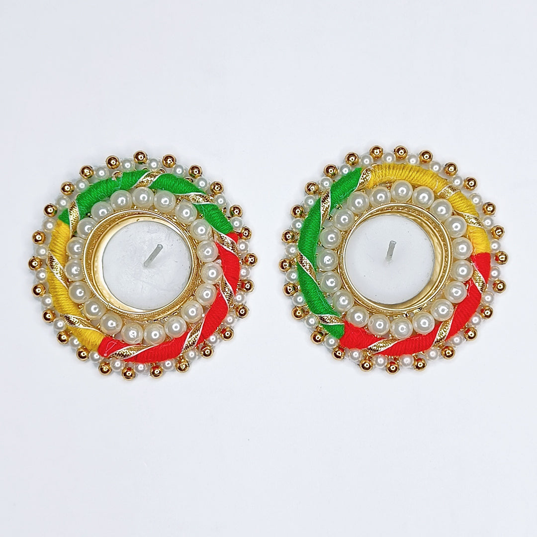 Giftana Elegant Designer Golden Diya Holders for Diwali (Pack of 2) - Giftana