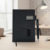 Stylish Personalized Gift Set : PU Leather Jute Diary & Pen