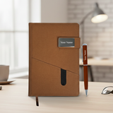Stylish Personalized Gift Set : PU Leather Jute Diary & Pen