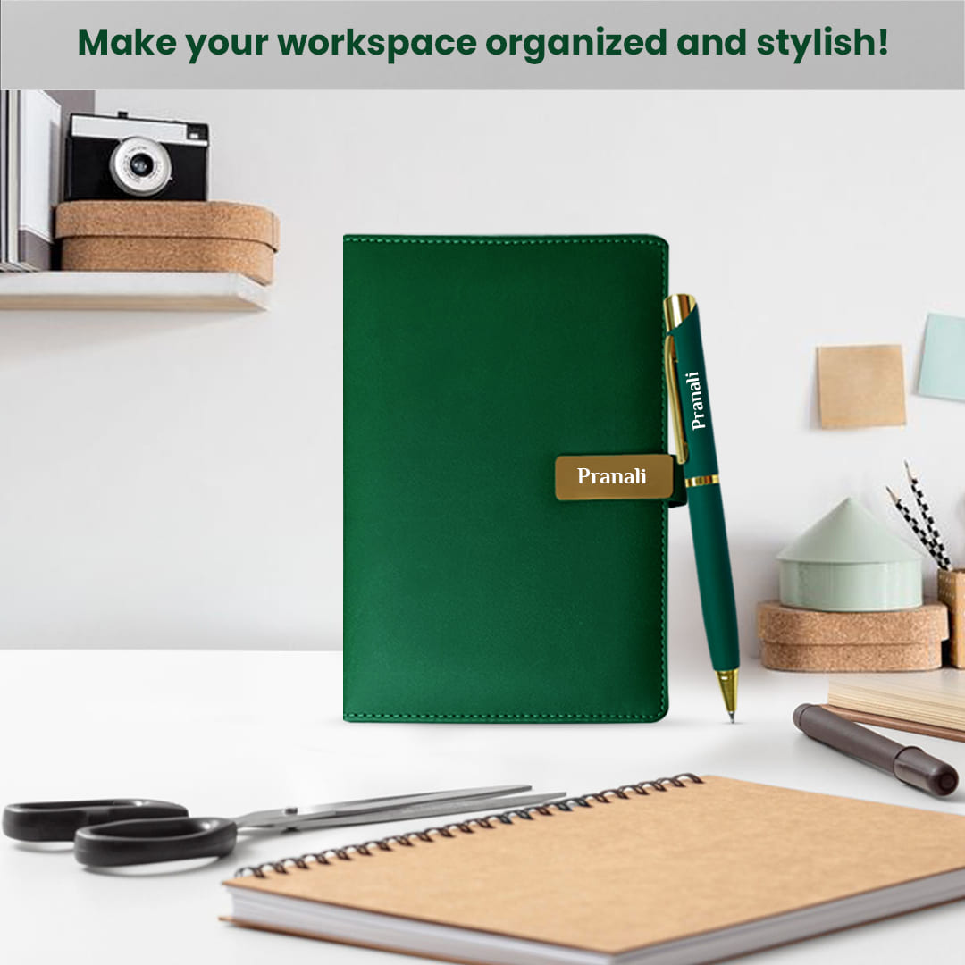 Elegant Personalized Gifts : Office Notebook Diary with Pen Set-Golden - Giftana