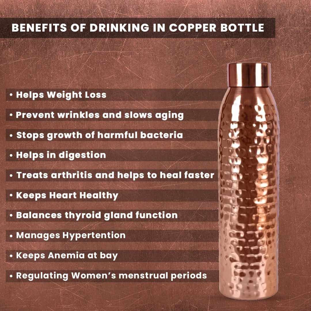 Giftana 1000ml Copper Ayurvedic Water Bottle - BPA Free - Giftana