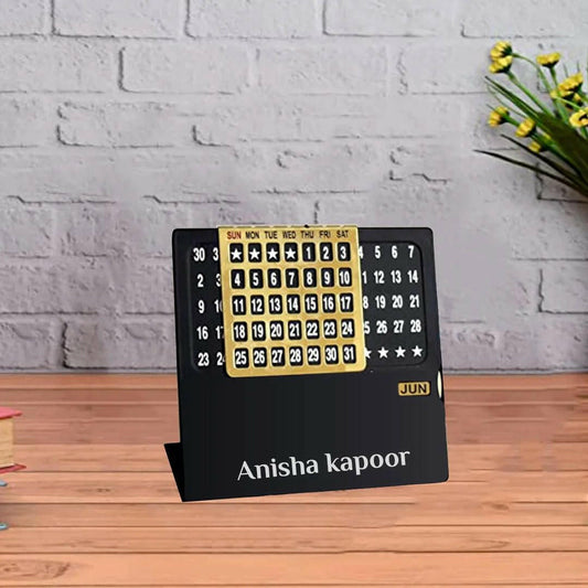 Personalized Name Life Time Calendar With Month Display Metal Desk Stand - Giftana
