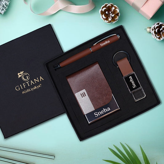 Personalized Gift : Engraved Pen, Metal Keychain & Card Holder - Giftana