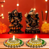 Giftana Elegant Designer Golden Diya Holders for Diwali (Pack of 2) - Giftana