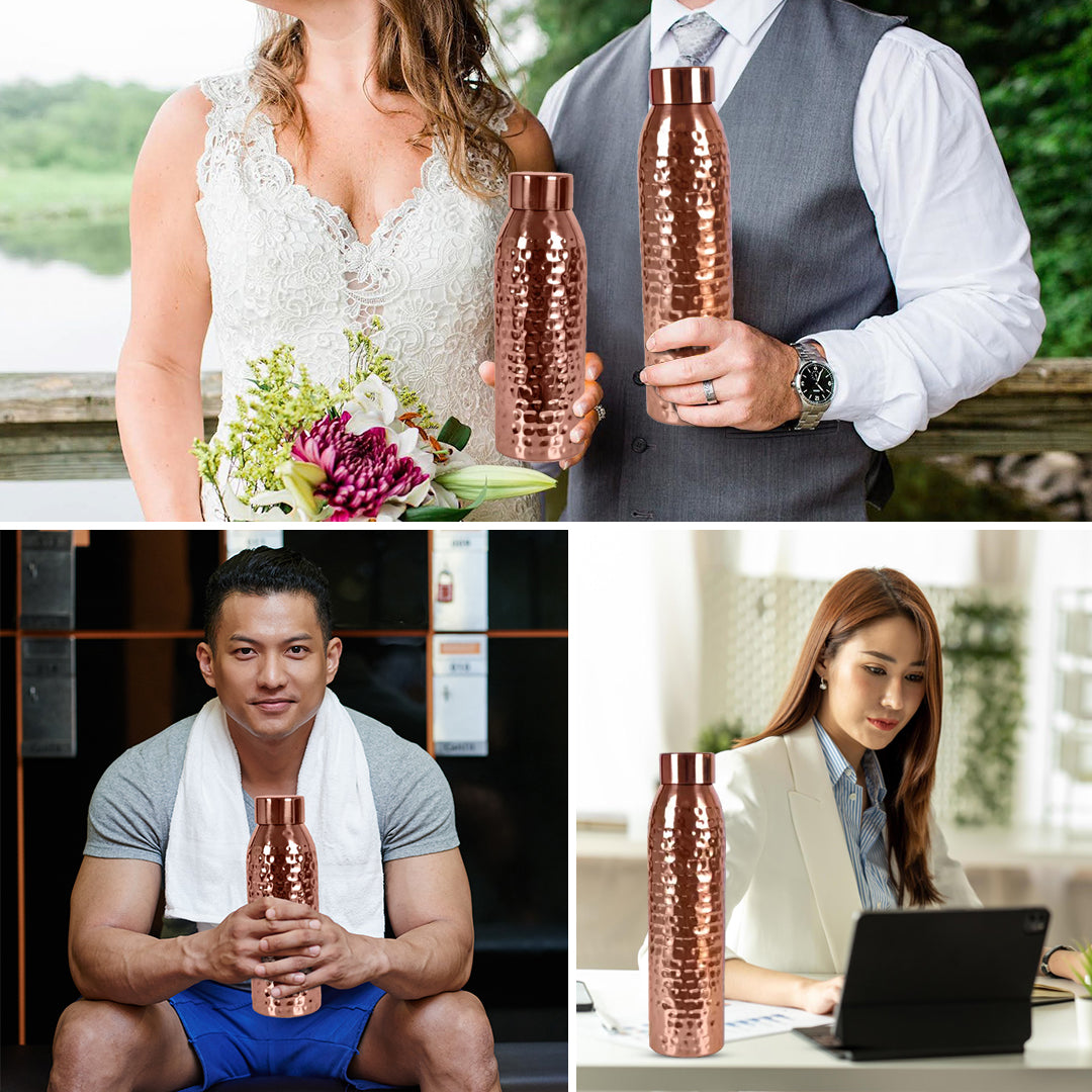 Giftana Copper Water Bottle 1000ml, 750ml Pack of 2, Pure Copper Ayurvedic Bottle - Giftana