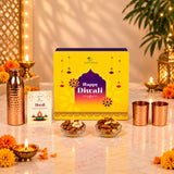 Copper Dry Fruit Diwali Hamper with 750ml Bottle, Glasses & Assorted Nuts