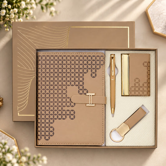 Corporate Luxe Collection - Premium Executive Notebook Gift Set with Gold Pen, Card Holder & Keychain