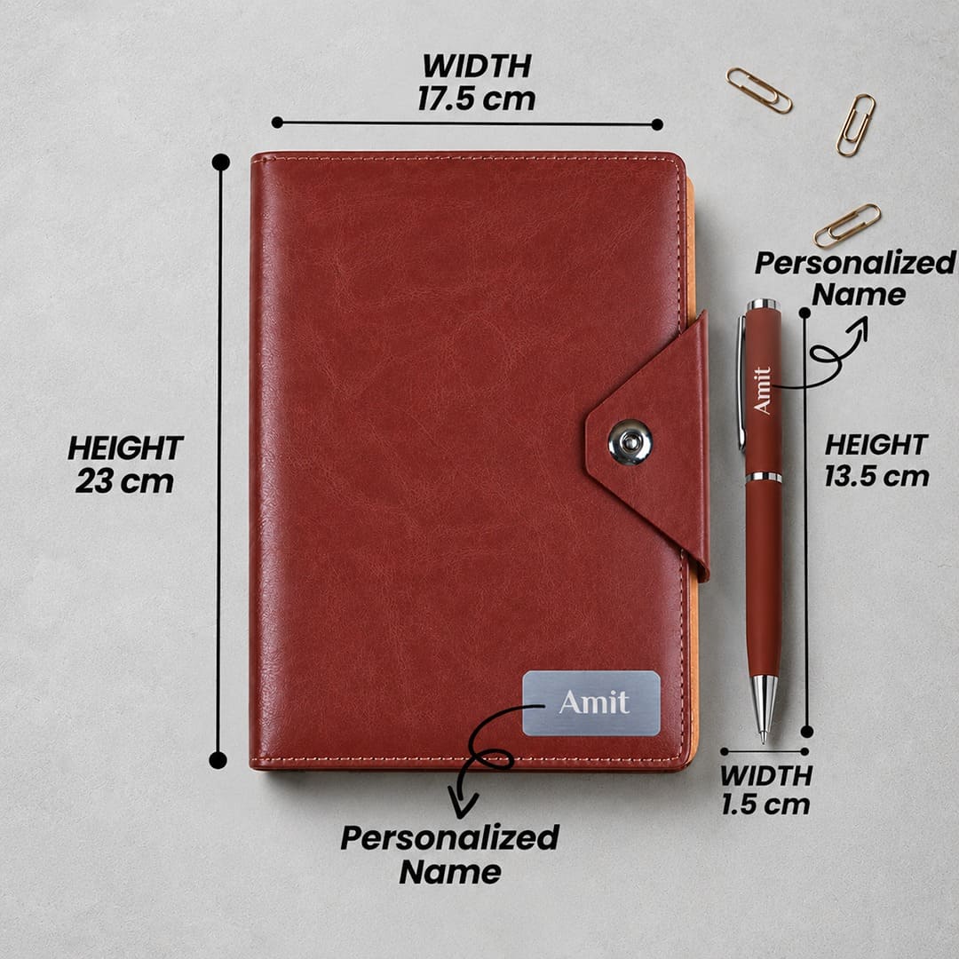 Custom Name Tan Planner Diary & Pen Gift Set