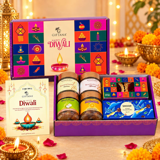 Diwali Gift Set with Diyas, Chocolate & Masala Fruits