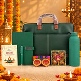 Diwali Office Gifts - Laptop Bag Set with Notebook, Bottle, Baklava & Diyas