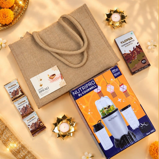 Diwali Tech & Treats Gift Set – Blender, Brittle & Jute Bag