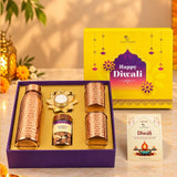 Elegant Copper Diwali Gift Set with Dry Fruits & Lotus Tealight Diya