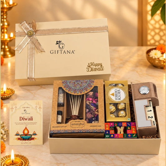 Executive Fragrance Diwali Hamper with Reed Diffuser & Desk Clock
