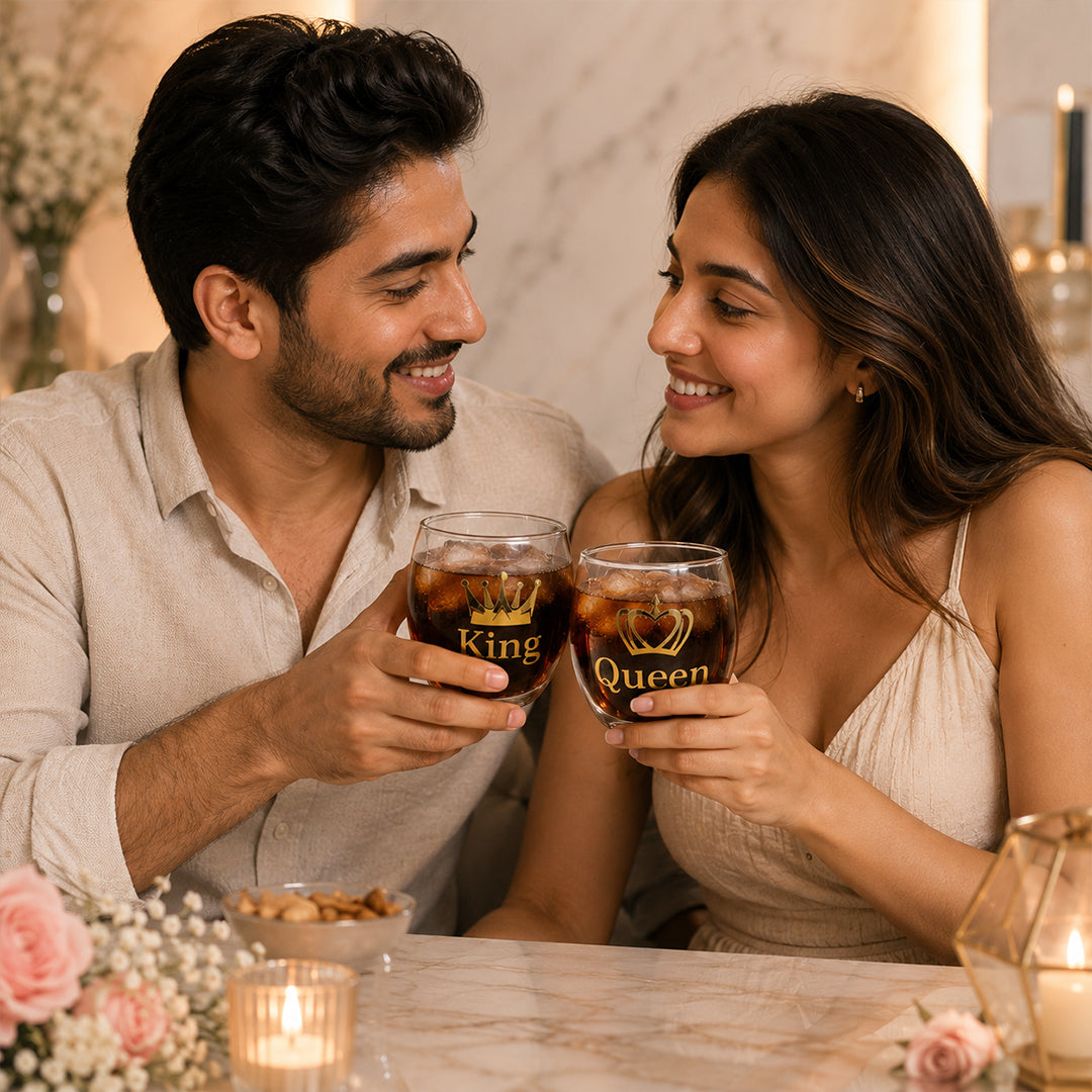 King & Queen Glass Set - Perfect Gift for Couples