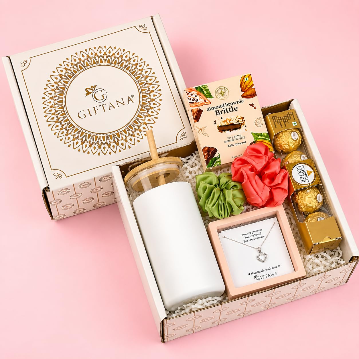 Luxury Gifts Hamper for Her - Tumbler, Chocolate & Necklace