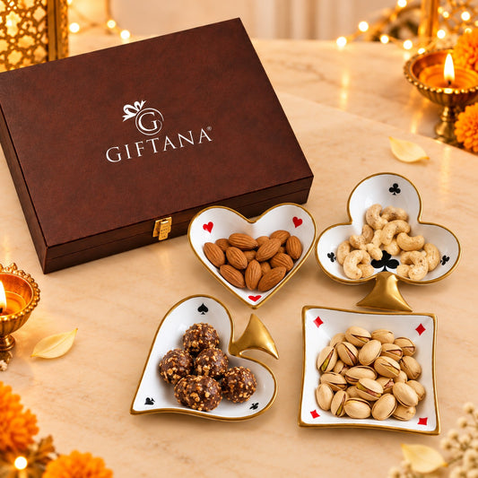 Luxury Serving Bowl Set with Playing Card Design & PU Leather Box
