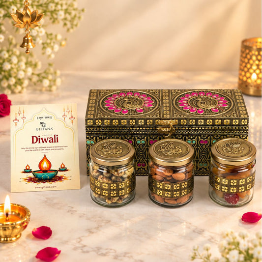 Peacock 3 Jar – Corporate Diwali Dry Fruit Gift Box