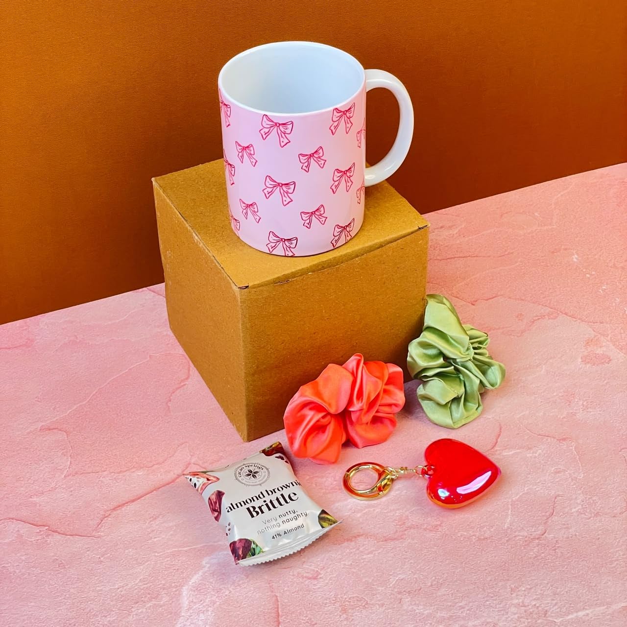 Perfect Gift for Her with Ceramic Mug, Scrunchies & Heart Keychain