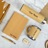 Personalized 5 in 1 Bamboo Gift Set with Bottle Mug Diary Pen Keychain