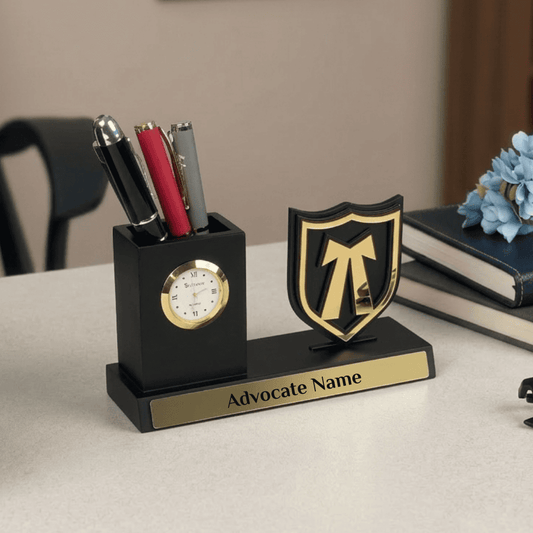 Personalized Advocate Desk Organizer Gift with Clock & Pen Holder