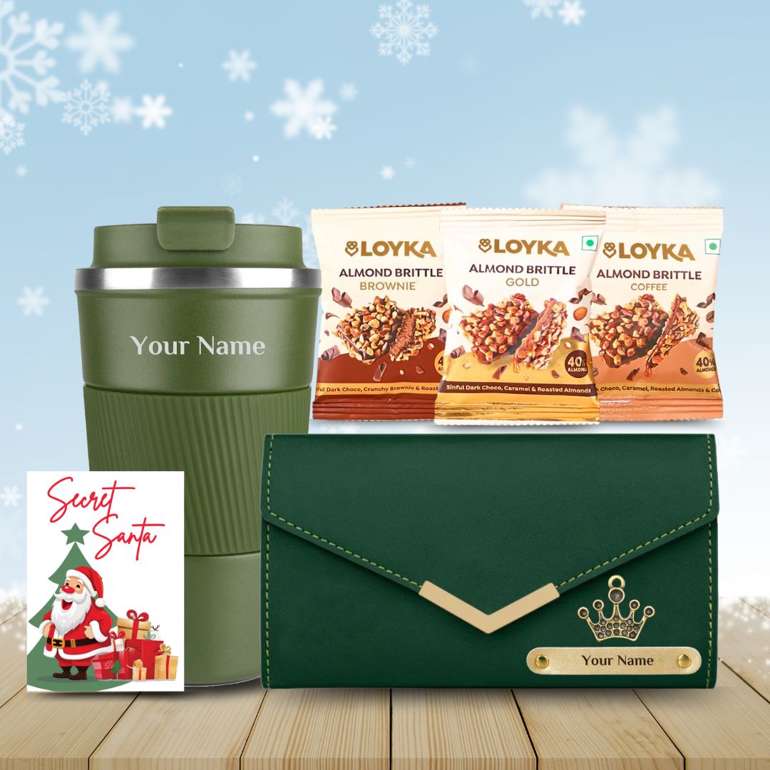 Personalized Festive Set : Tumbler, Ladies Wallet, Loyka Assorted - Giftana