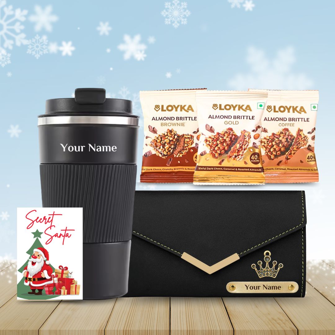 Personalized Festive Set : Tumbler, Ladies Wallet, Loyka Assorted - Giftana