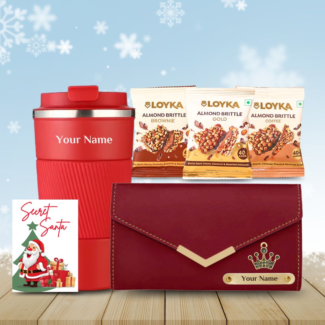 Personalized Festive Set : Tumbler, Ladies Wallet, Loyka Assorted - Giftana
