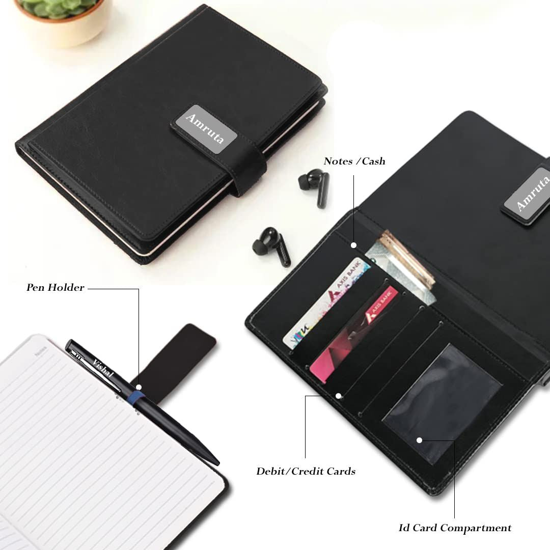 Elegant Personalized Gift : Magnet Flap Diary, Pen, Keychain & Card Holder - Giftana