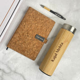 Personalized Eco-Friendly Gift : Cork Diary, Pen & Bamboo Bottle Set