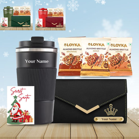 Personalized Festive Set : Tumbler, Ladies Wallet, Loyka Assorted - Giftana