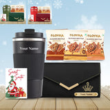 Personalized Festive Set : Tumbler, Ladies Wallet, Loyka Assorted - Giftana