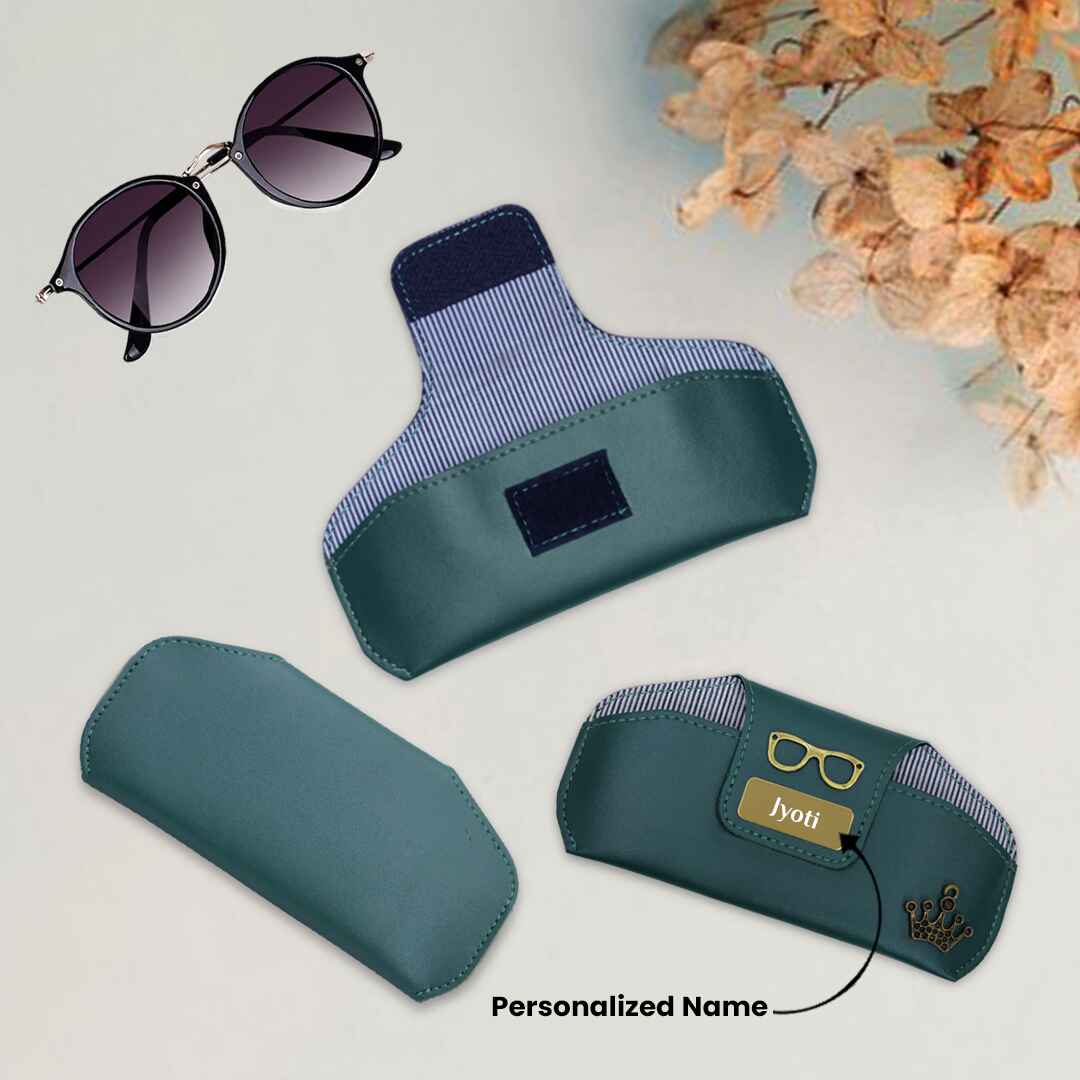 Personalized Green Travel Set: Sunglasses Case, Luggage Tag, Passport Cover & Keychain - Giftana