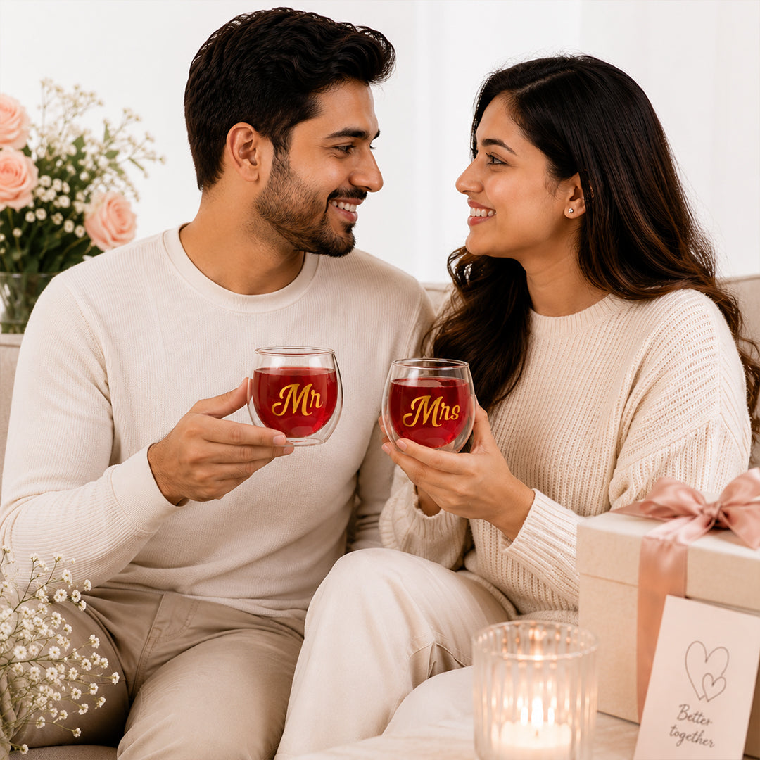 Premium Mr & Mrs Glass Mug Set for Couples