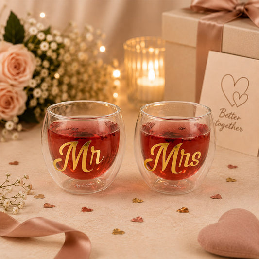 Premium Mr & Mrs Glass Mug Set for Couples