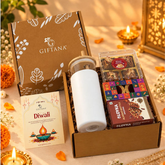 Premium Eco-Friendly Diwali Gift Hamper with Sipper, Baklawa & Almond Brittle