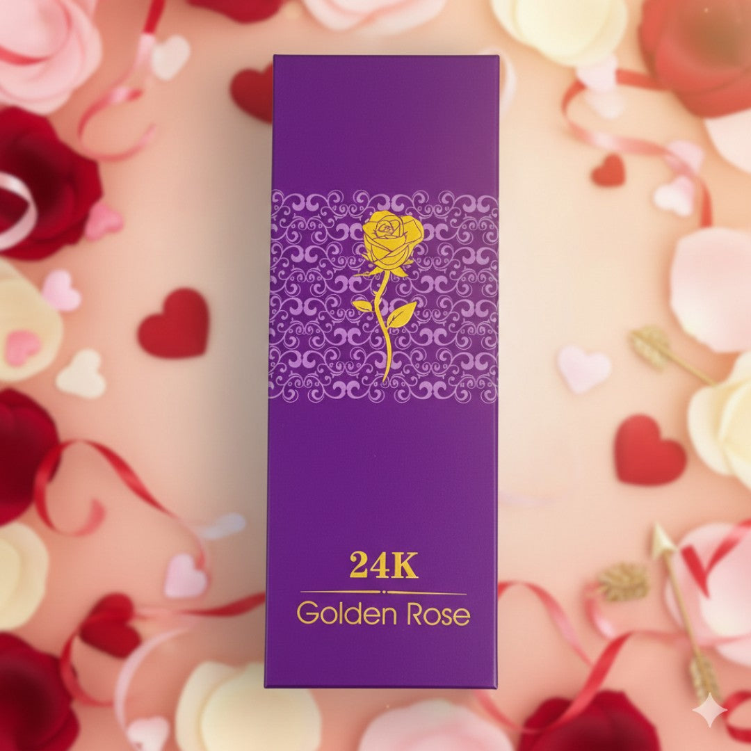 Red Golden Rose with Box and valentine card