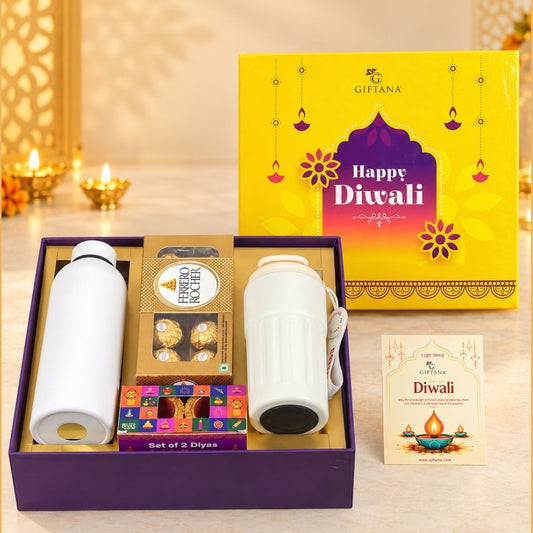 Smart Diwali Gift Set with Temperature Tumbler, Flask & Ferrero Rocher
