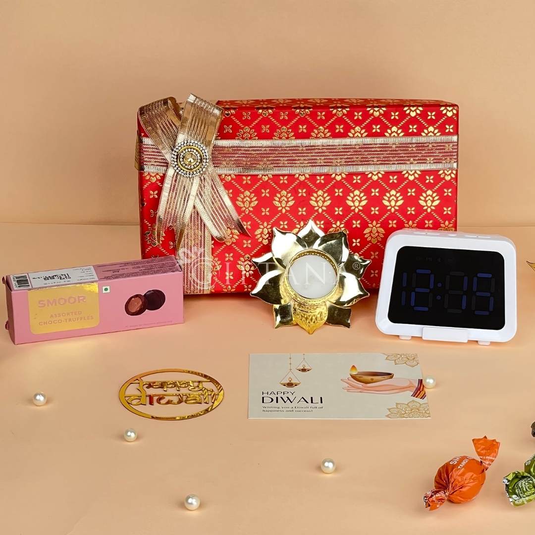 Elegant Diwali Gifts with Alarm Clock & Choco Goodies