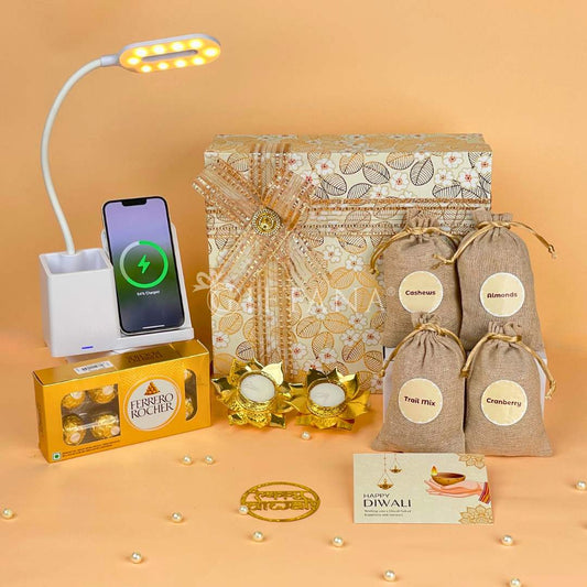 Deluxe Diwali Hamper - Wireless Charging Lamp & Sweets