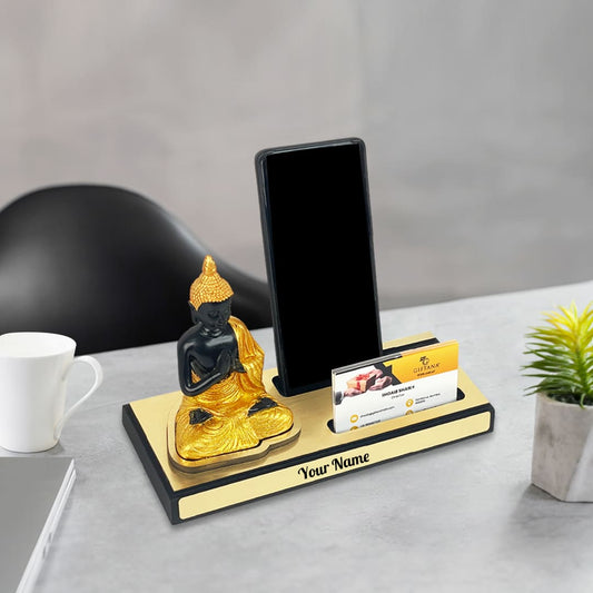 Personalized Buddha Desk Organizer with Phone Stand & Card Slot