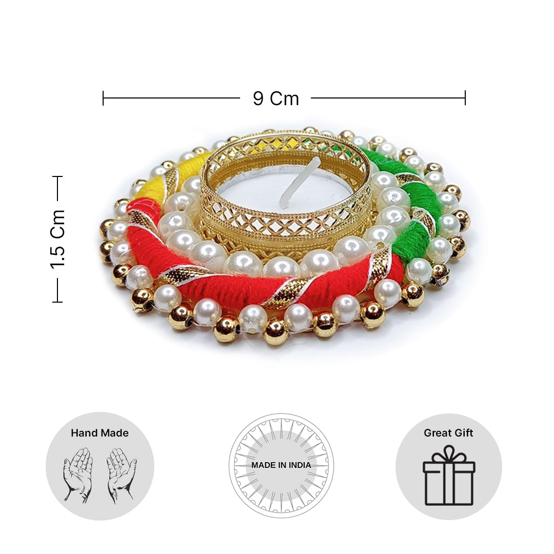 Giftana Multicolor Traditional Golden Diya Holders for Diwali (Pack of 4) - Giftana