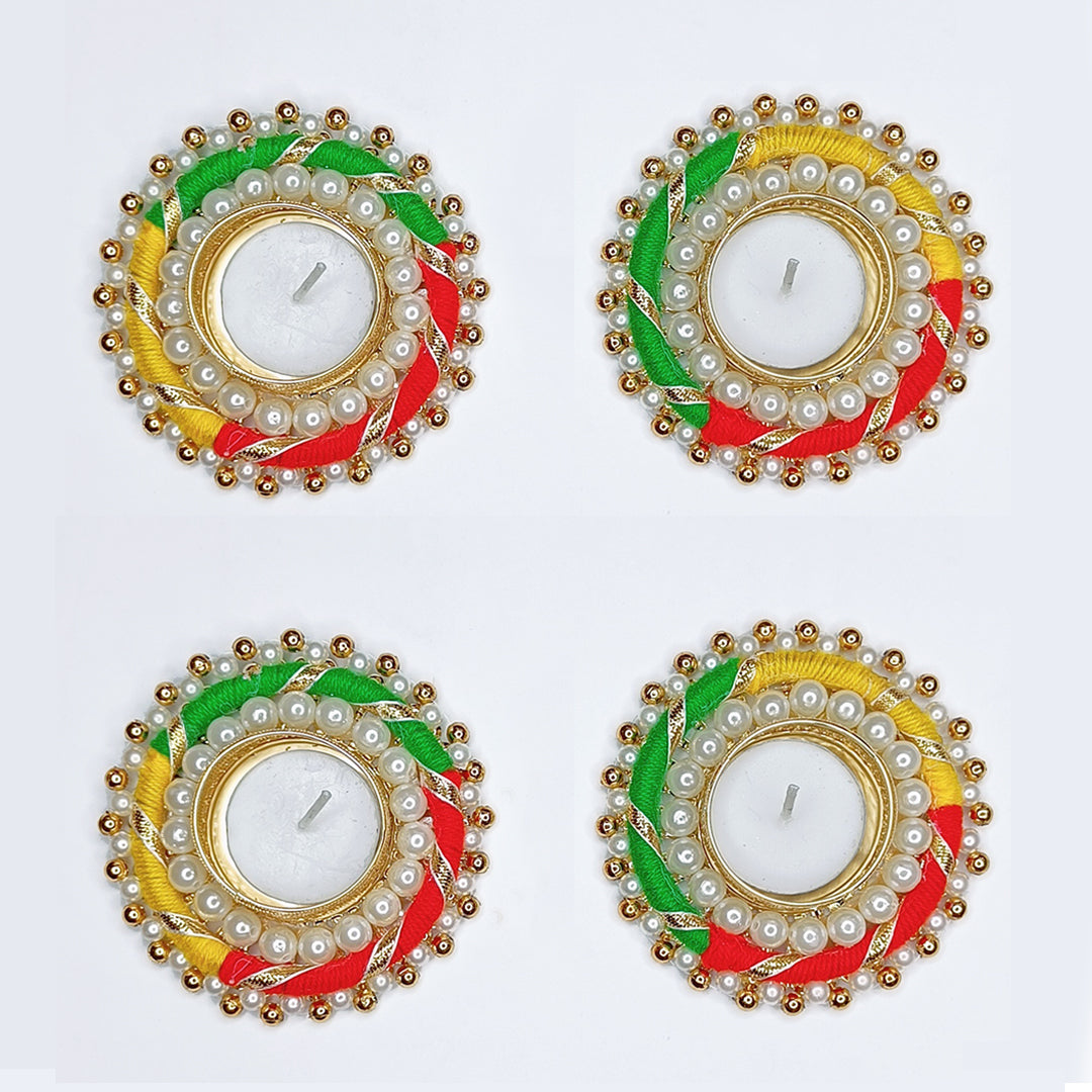 Giftana Multicolor Traditional Golden Diya Holders for Diwali (Pack of 4) - Giftana