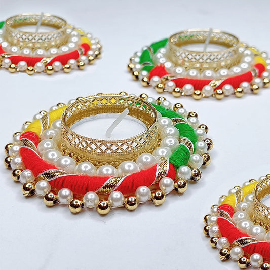 Giftana Multicolor Traditional Golden Diya Holders for Diwali (Pack of 4) - Giftana