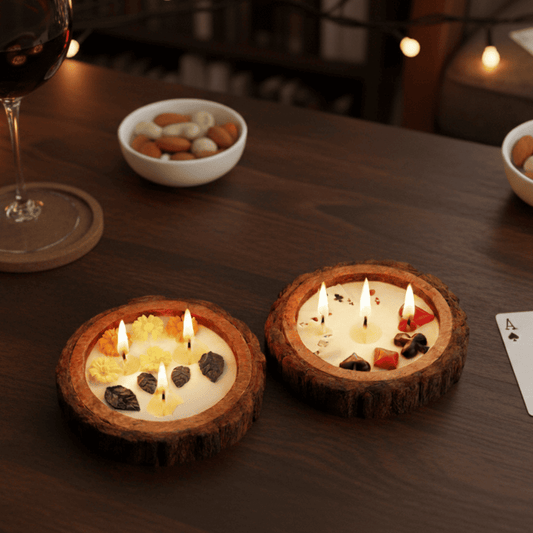 Luxury Flower and Poker Candle Combo Wooden Bowl Gift Set for Couples