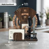 Wooden Perpetual Calendar Desk Organizer with Photo Frame & Pen Holder