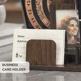 Wooden Perpetual Calendar Desk Organizer with Photo Frame & Pen Holder