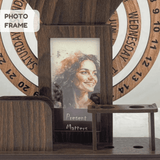 Wooden Perpetual Calendar Desk Organizer with Photo Frame & Pen Holder