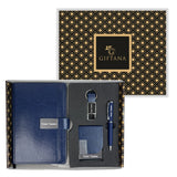 Personalized Magnet Flap Diary Gift Set with Metal Pen, Leather Cardholder & Leather Keychain - Blue