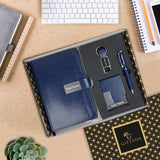 Personalized Magnet Flap Diary Gift Set with Metal Pen, Leather Cardholder & Leather Keychain - Blue